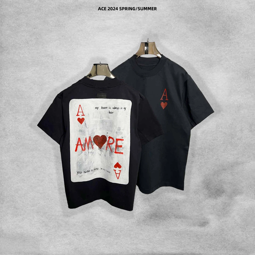 【冷目、潮物质】手绘款式 重磅洗水 磨破工艺 设计师风格 短袖红桃A