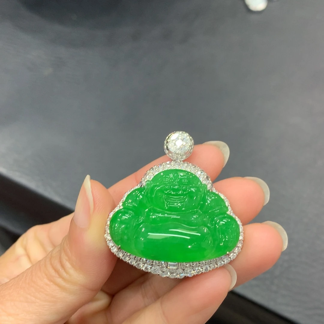 吊坠(不含链)18K金镶嵌翡翠