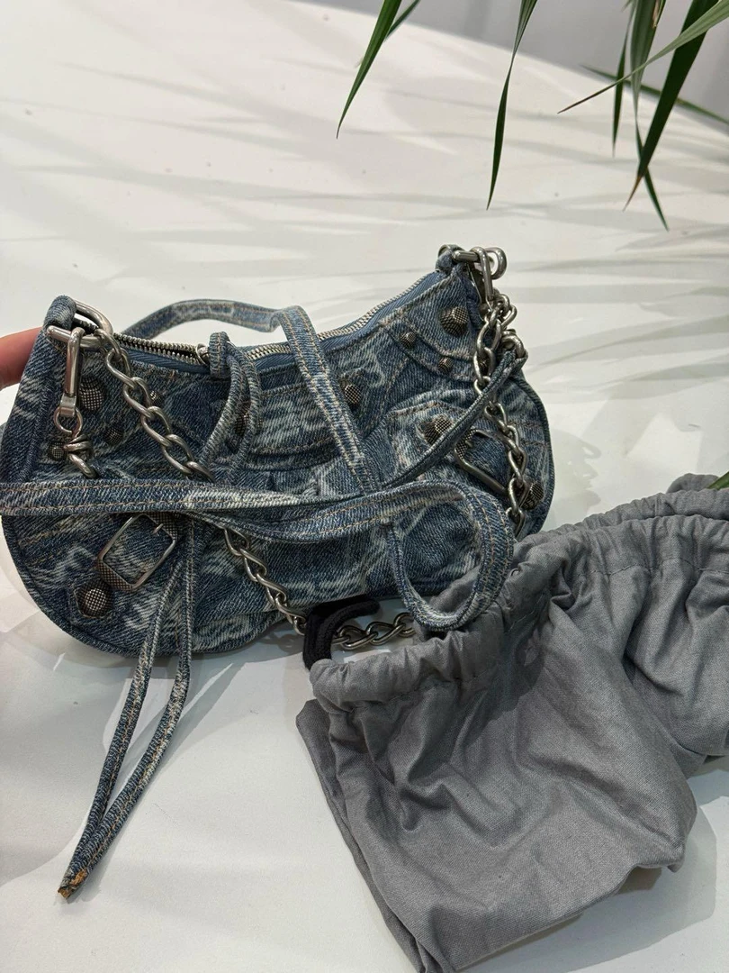 95新 Balenciaga/巴黎世家 蓝色丹宁满logo le caole单肩包5797