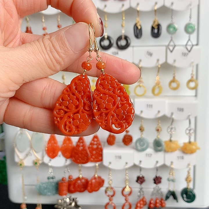 翡翠耳饰银S925镶嵌翡翠