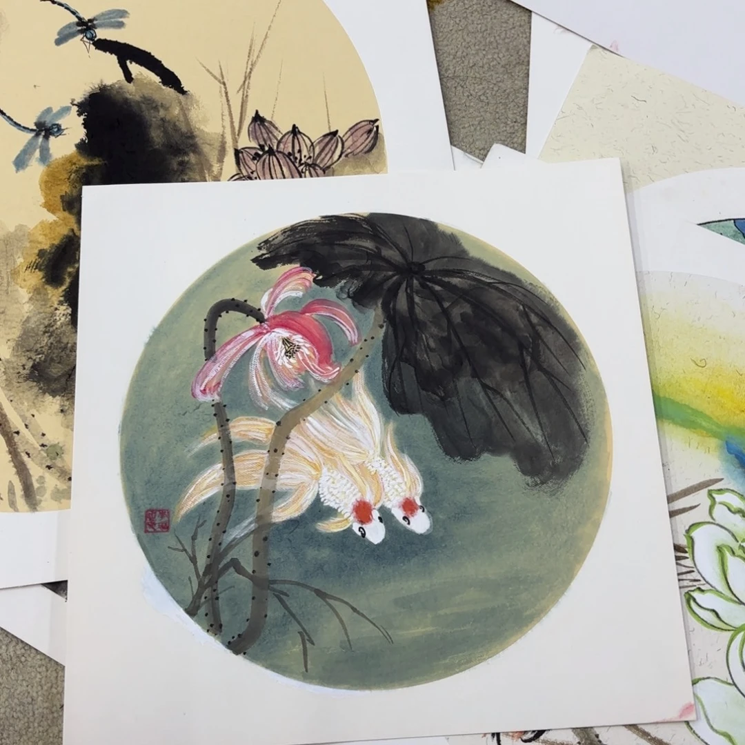 国画花鸟卡纸作品童