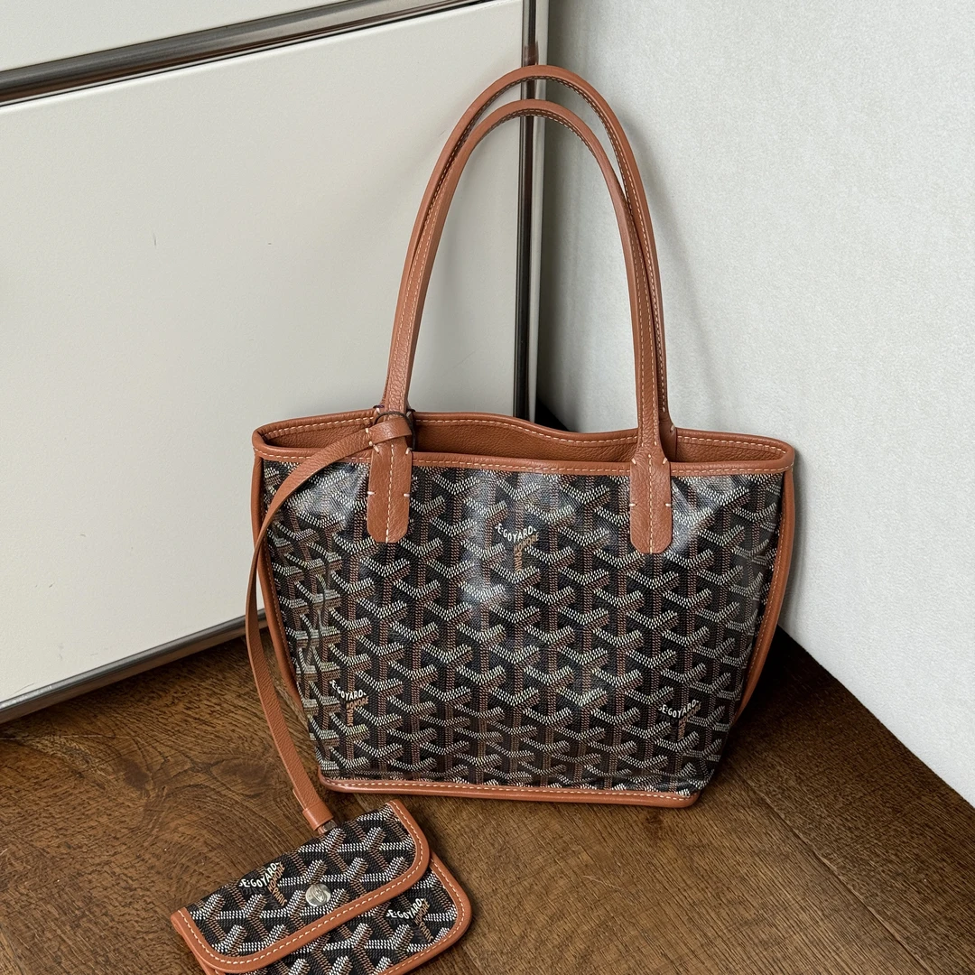 95新 Goyard 棕色老花tote mini手提托特包49734