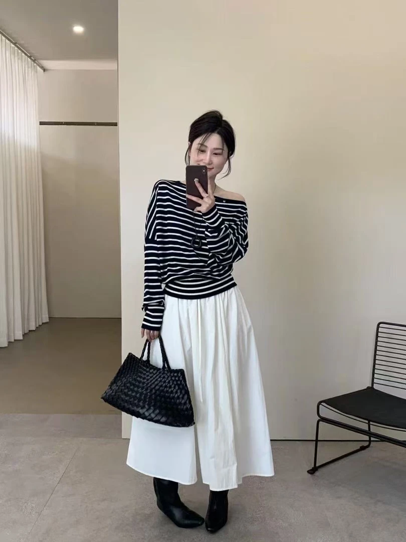 WYFS气质一字肩长袖针织