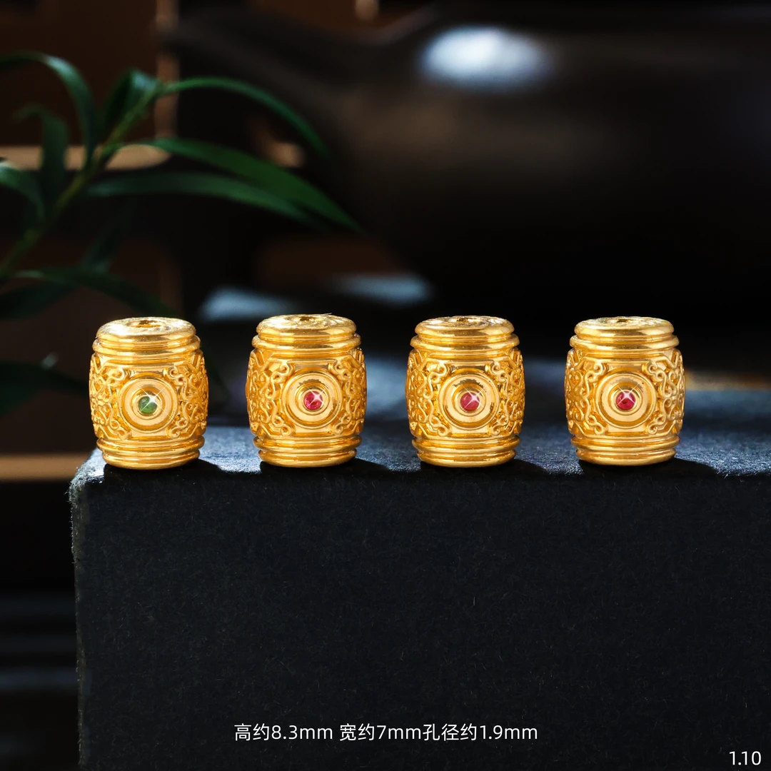 【金豆工厂】18K金三眼吉祥如意桶珠鼓珠隔珠手串项链配饰（厚5D金）V