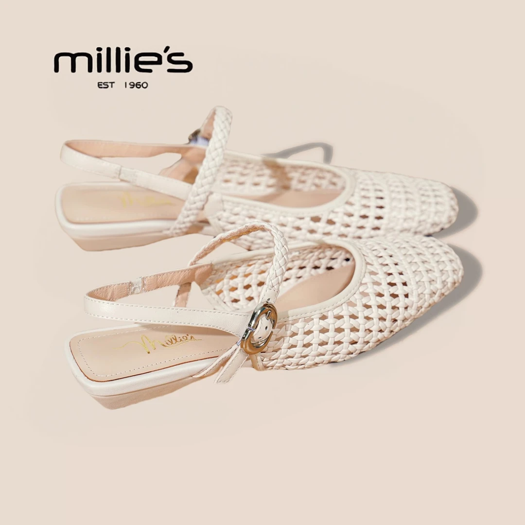 MILLIE'S/妙丽新款编织包头半拖鞋女外穿气质百搭舒适低跟凉鞋女S