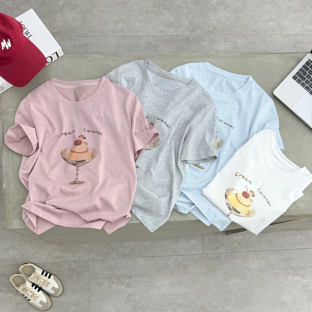 【锦衣服饰】KDM 8533韩系卡通印花圆领短袖T