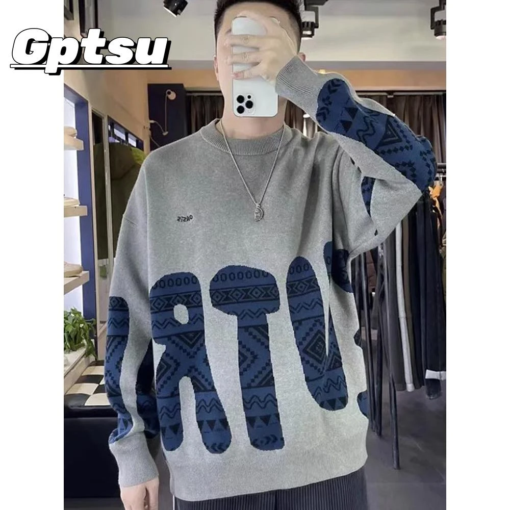 GPTSu加厚圆领毛衣男秋冬新款卫衣潮流打底衫宽松保暖毛线针织衫