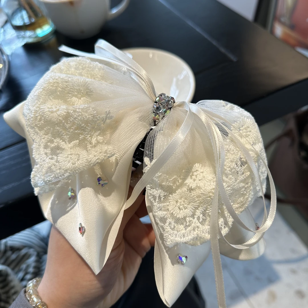 法式韩版蝴蝶结水钻小号半头抓气质优雅慵懒小众设计鲨鱼抓夹发饰