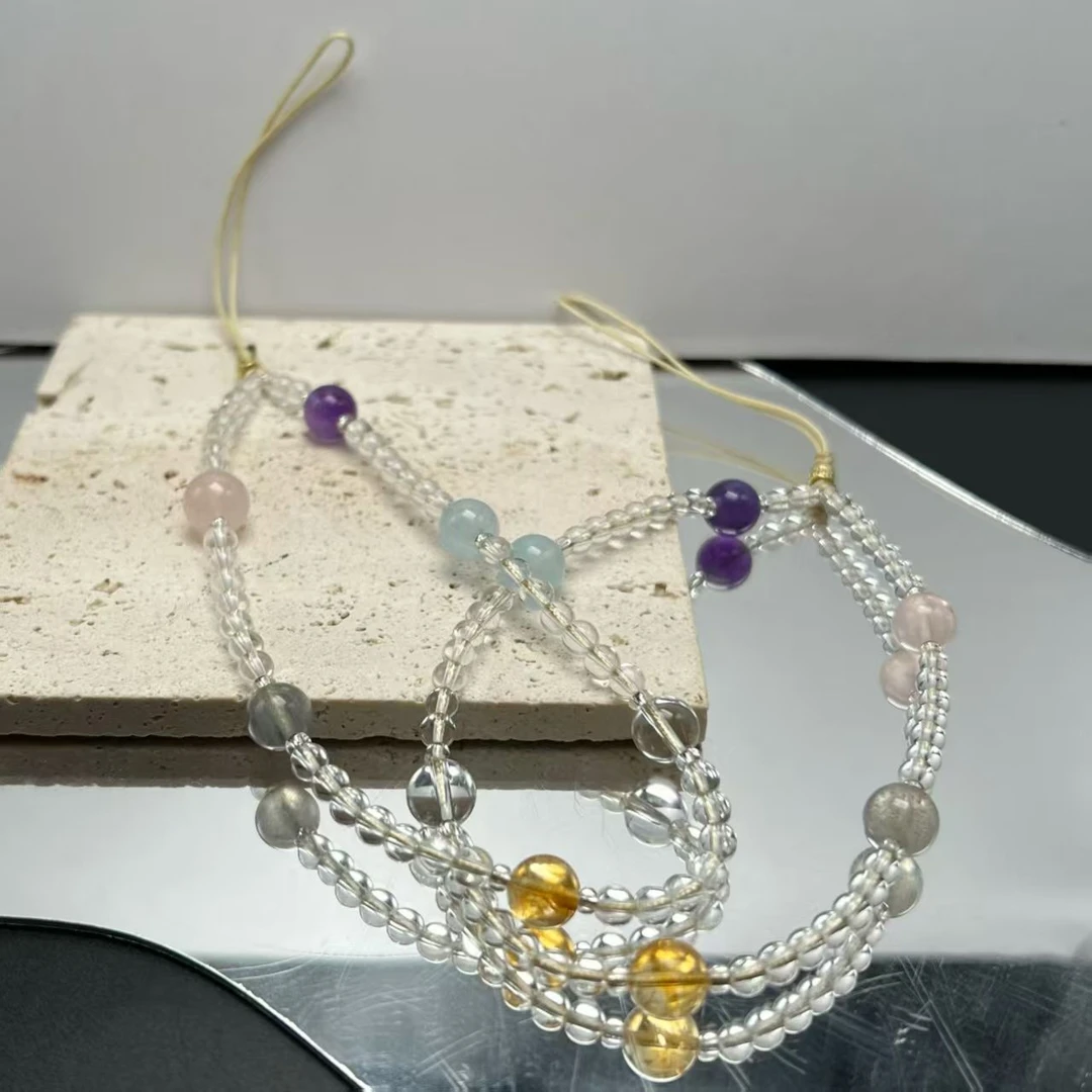 【北野珠宝】天然白水晶多宝手机链B143H-41多样性发一4mm