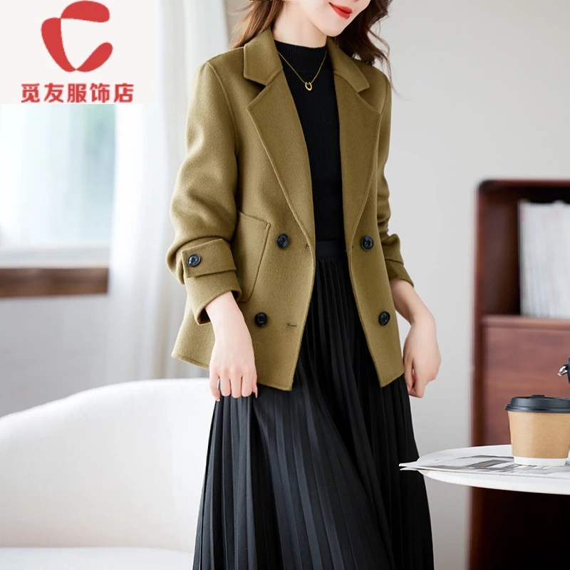 觅友服饰卡若维娅羊毛双面呢大衣女短款小个子秋冬季零气质小西装