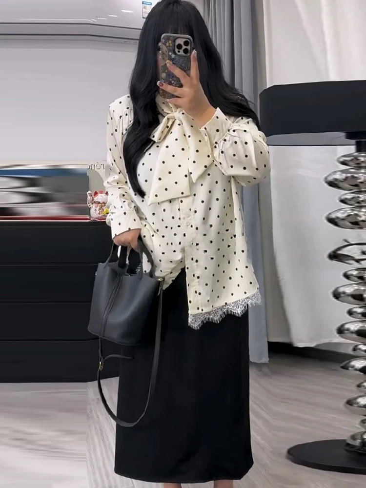 韩国2025春季新款波点蝴蝶结系带衬衣轻奢风减龄洋气小衫上衣女