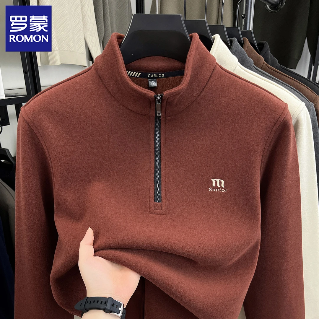 罗蒙秋冬新款男士加厚加绒卫衣半拉链立领休闲合奥粒舒适保暖卫衣