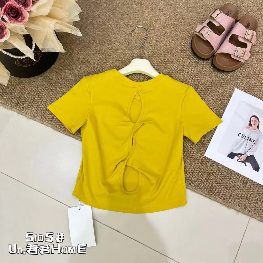 君君家【后背扭结】5105圆领净版后背扭结镂空百搭修身上衣