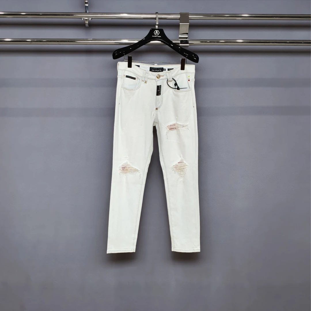 PLIPHPP PLEPN正品PP破洞涂鸦骷髅头时尚弹力男士牛仔裤9928