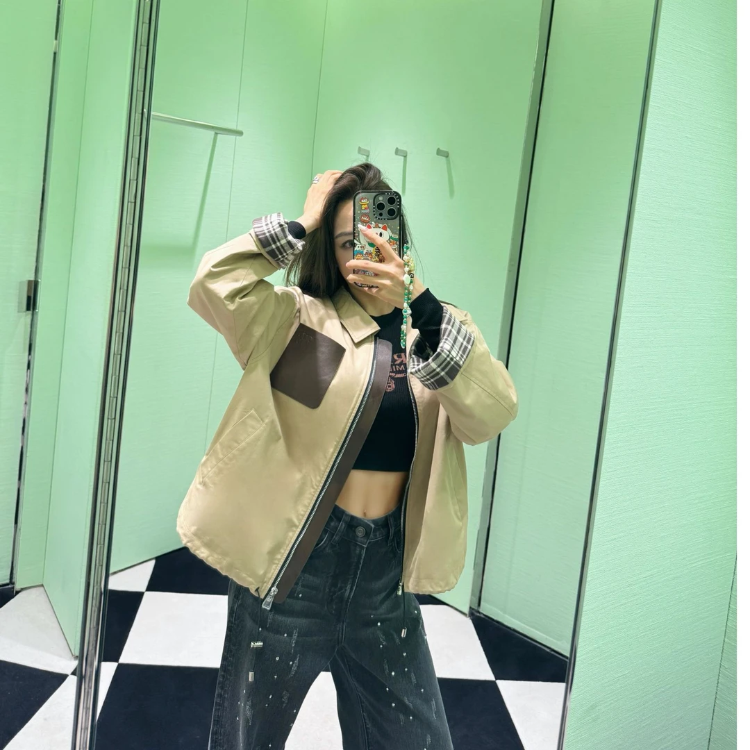 NEUFNEUF9 巴恩风时髦轻松感卡其色抽绳夹克外套