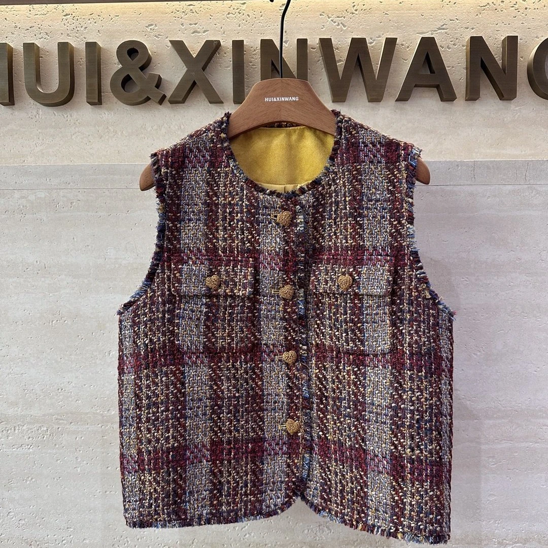 彩色千鸟格休闲马夹百搭