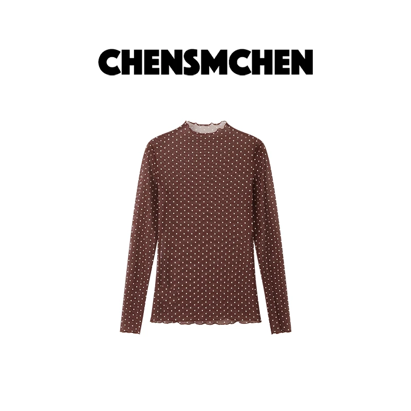 CHENSMCHEN  时尚简约波点打底衫女气质显瘦百搭上衣CSZ12910JX