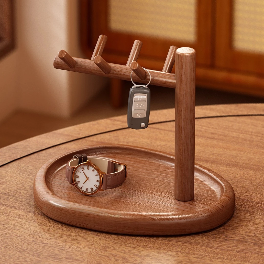 钥匙收纳玄关摆件置物架入户门口中古风手表杂物中古首饰托盘挂架