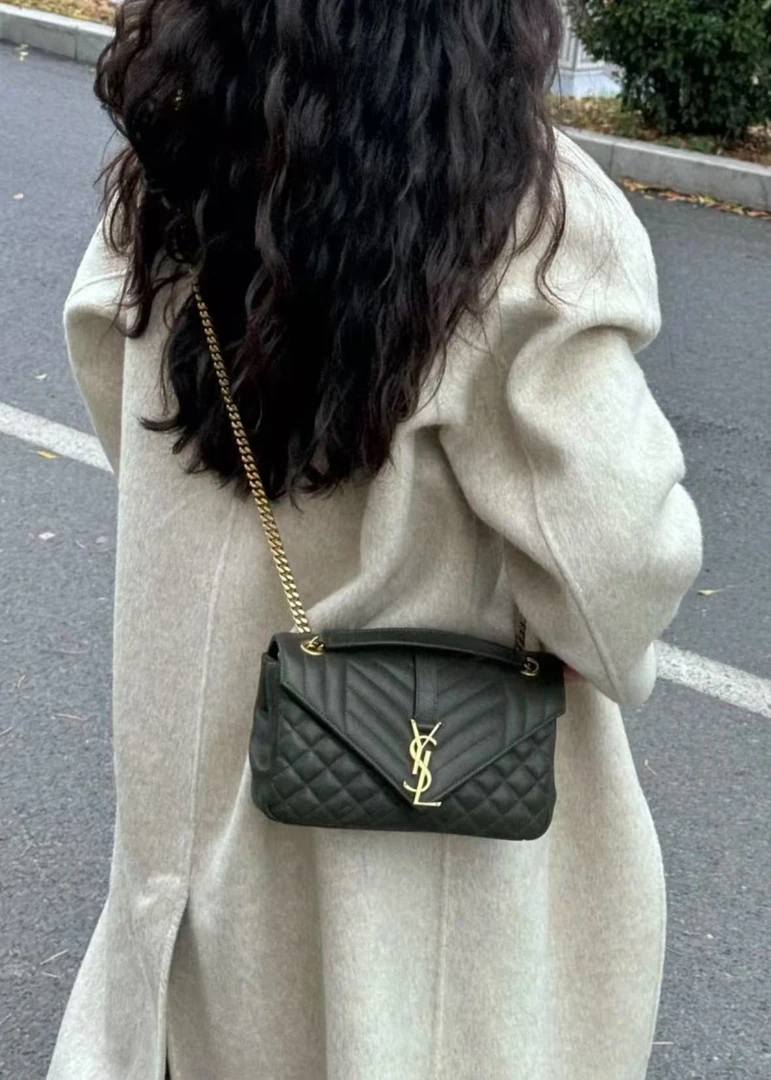 95新 YSL/圣罗兰 GGS圣罗兰邮差包墨绿色金扣55533764