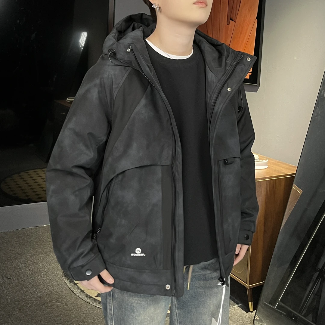 911春季新款厚外套保暖防寒男装防风夹棉潮牌连帽外套