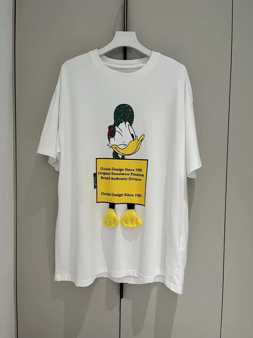 欧货纯棉中长款短袖t恤女夏季时尚洋气立体唐老鸭卡通印花上衣潮