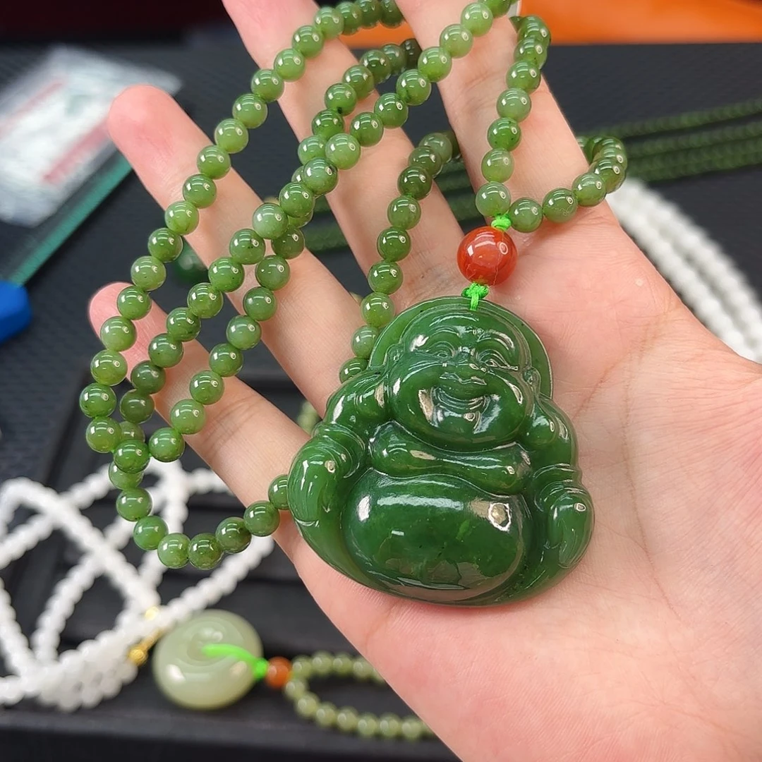 和田玉未镶嵌颈饰碧玉佛公卡50套装