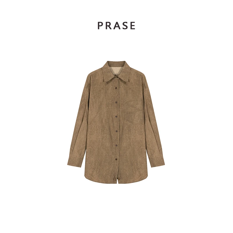 PRASE·噜【藏光】微胖轻奢设计款春女休闲气质抽绳长袖衬衫PR502S28