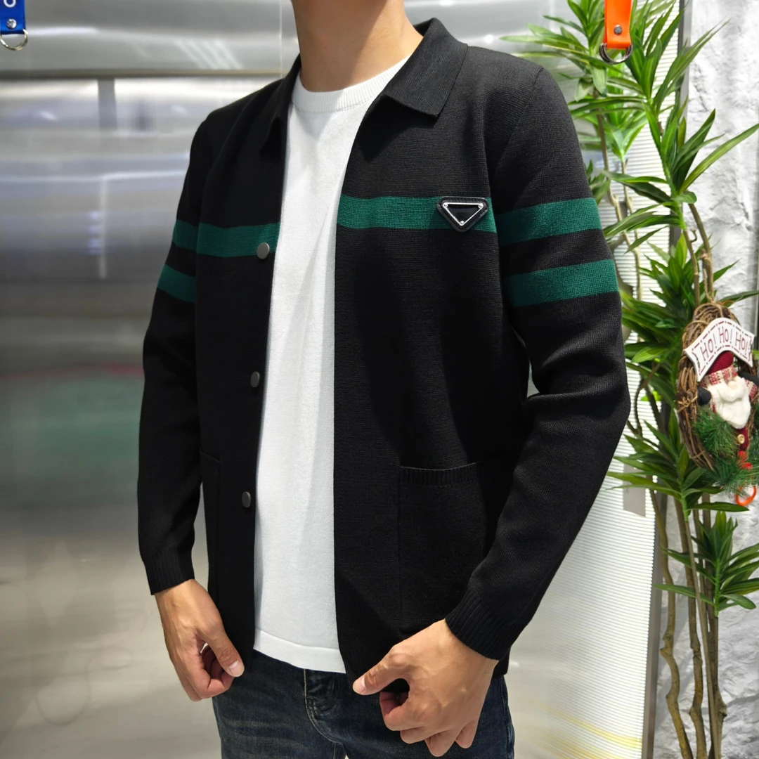 2025男士针织开衫春季时尚休闲百搭黑色潮流拼接春款男款2100