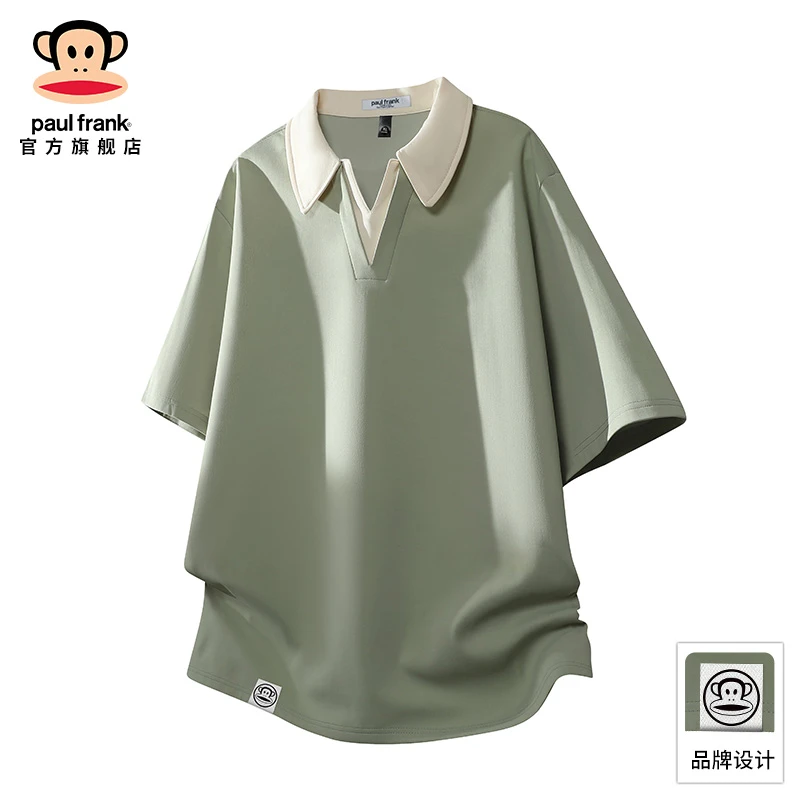 Paul Frank/大嘴猴假两件翻领polo衫短袖男士夏季休闲宽松半袖T恤