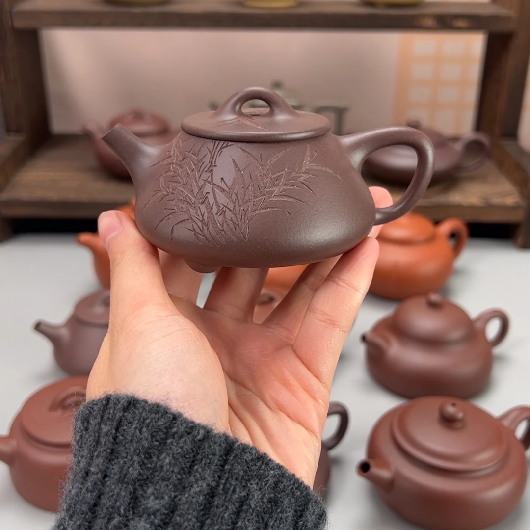 紫砂茶杯大木门紫泥平盖石瓢150cc