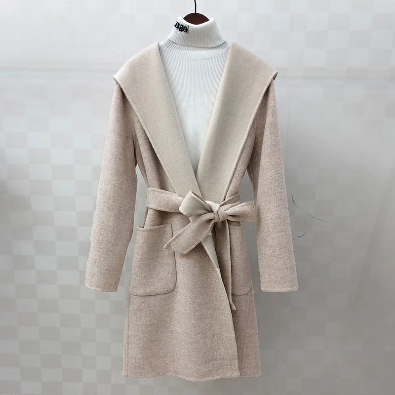 375 唐唐加baby同款秋冬双色双面呢毛呢大衣女宽松中长款收腰