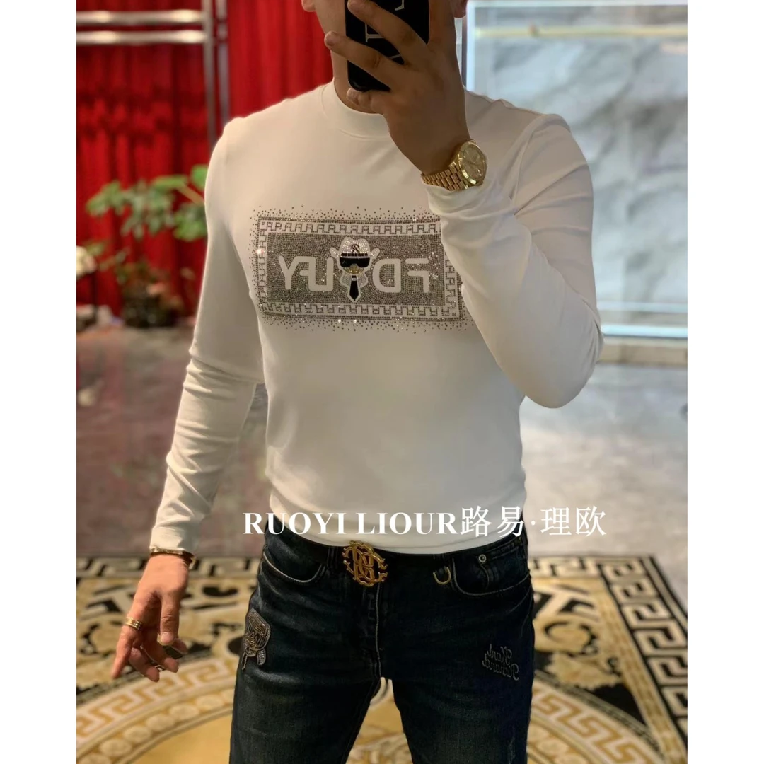 【路易理欧】2025欧货潮流休闲亮钻字母老头百搭圆领T恤58289