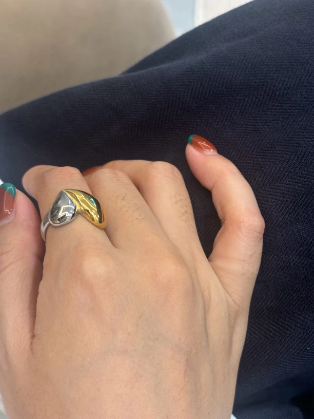 钛钢戒指 双色爱心戒指