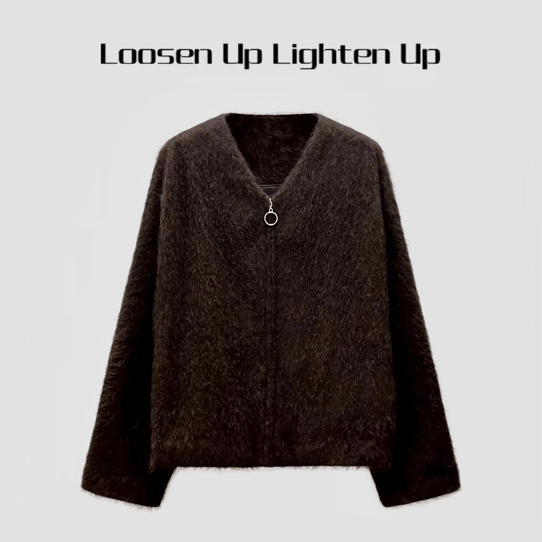 Loosen Up【奢级藏地牦牛绒系列】重磅拉毛皮草感V领廓形大衣外套