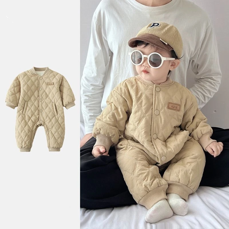 婴儿衣服薄棉冬装保暖男宝宝连体衣秋冬季婴幼儿满月冬天外出棉服