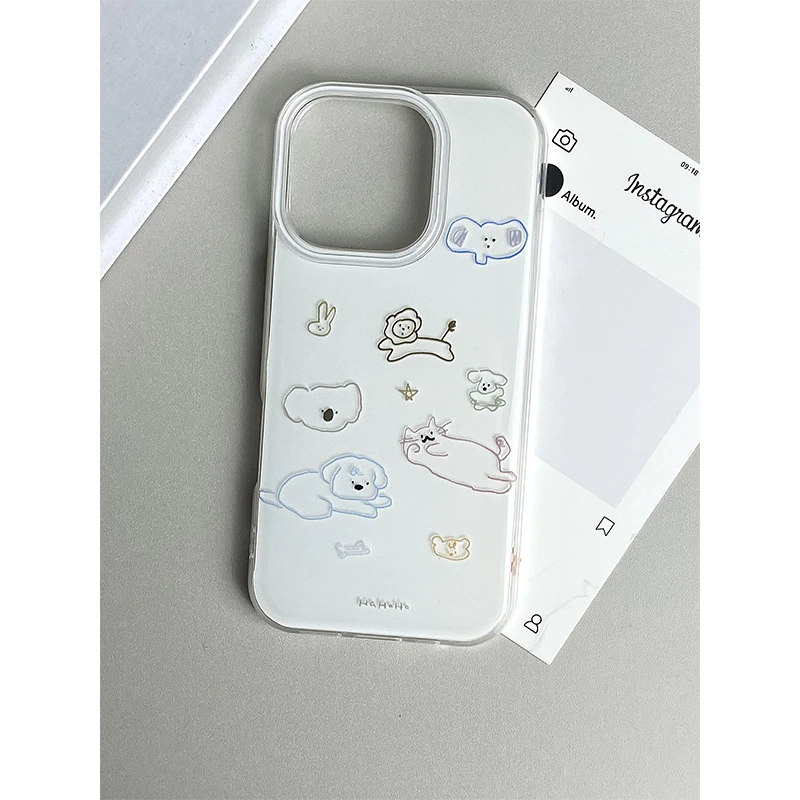 奥菲顿可爱小动物涂鸦适用iPhone16大孔手机壳华为vivo小米oppo套