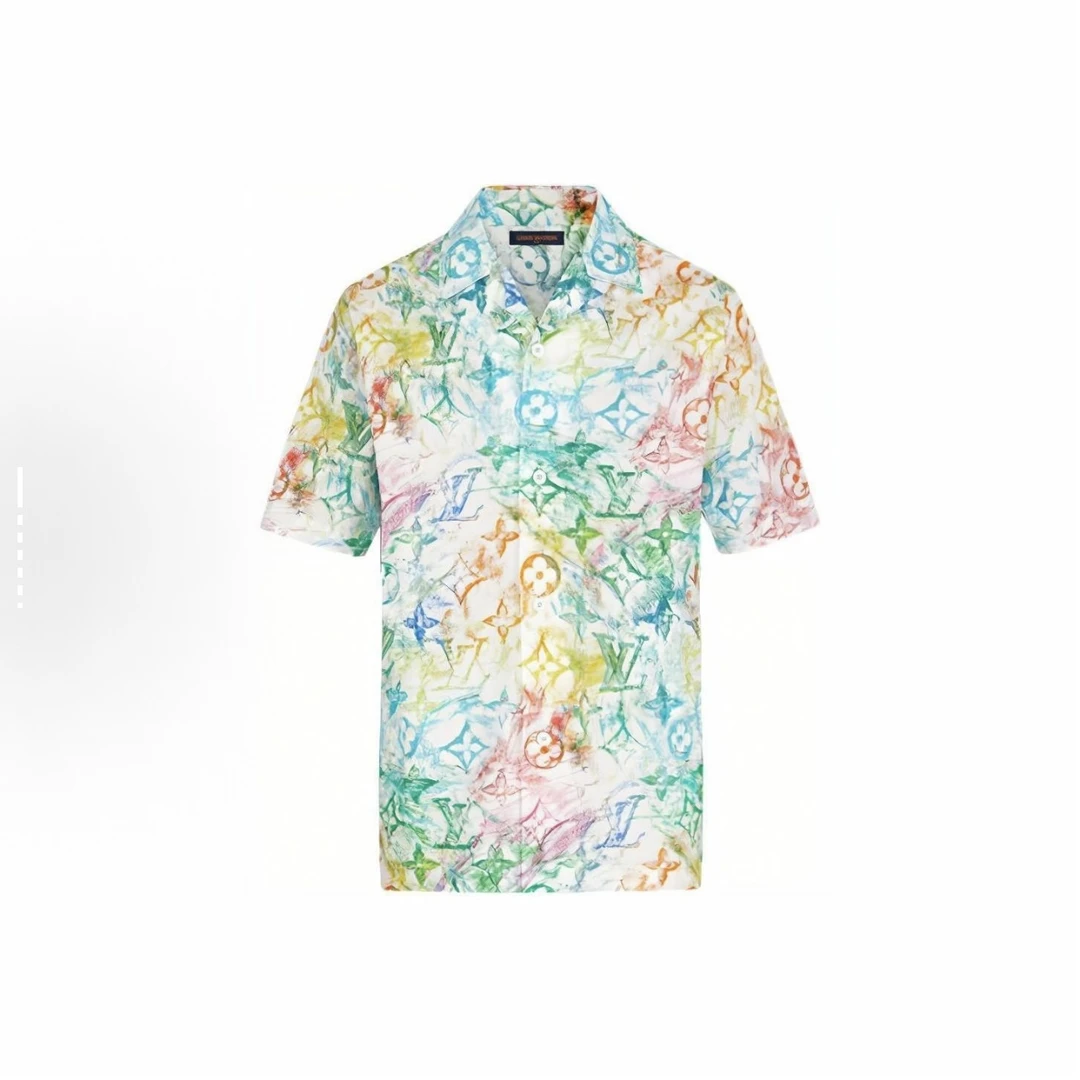 未使用 LouisVuitton/路易威登 蜡笔老花短袖衬衣/XL码/WL2187