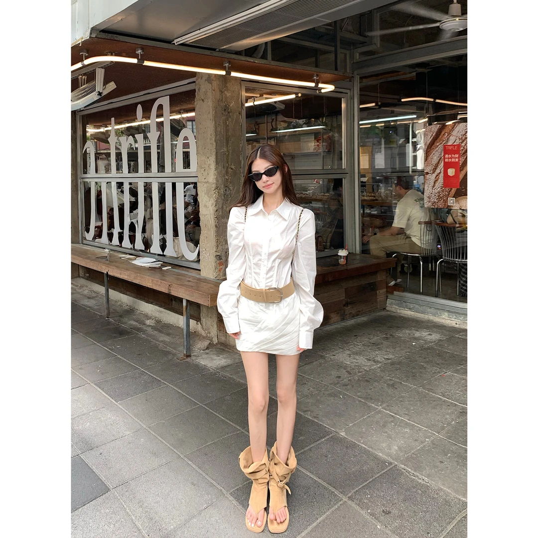 SKK“City to beach”lisa同款 轻盈呼吸感度假长袖衬衫连衣裙