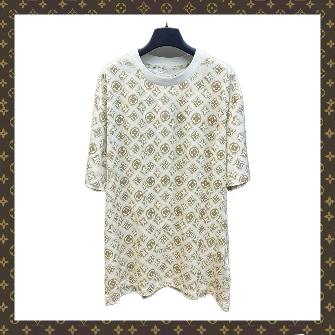 【YS专属】 AL012 LLL 大版白金色满印短袖上衣女