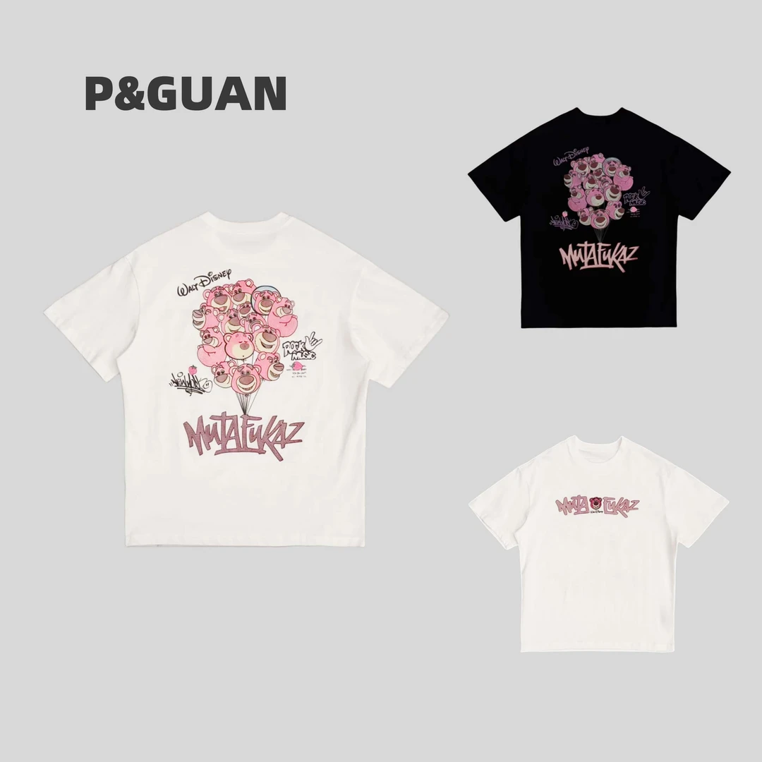 【夏季】新款男女同款时尚粉色小熊字母短袖T恤58151