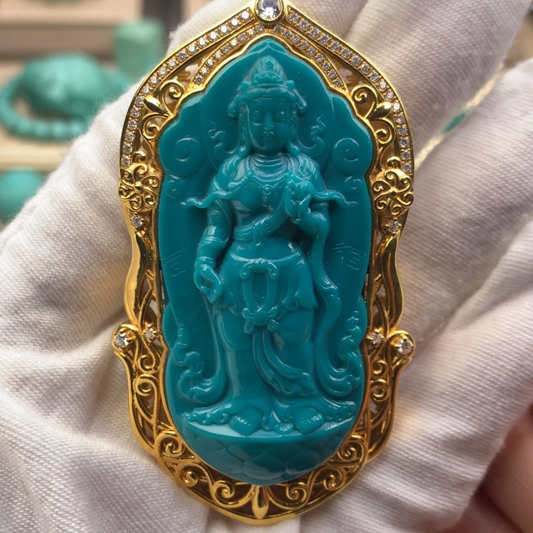 绿松石18K金镶嵌珠宝奇石