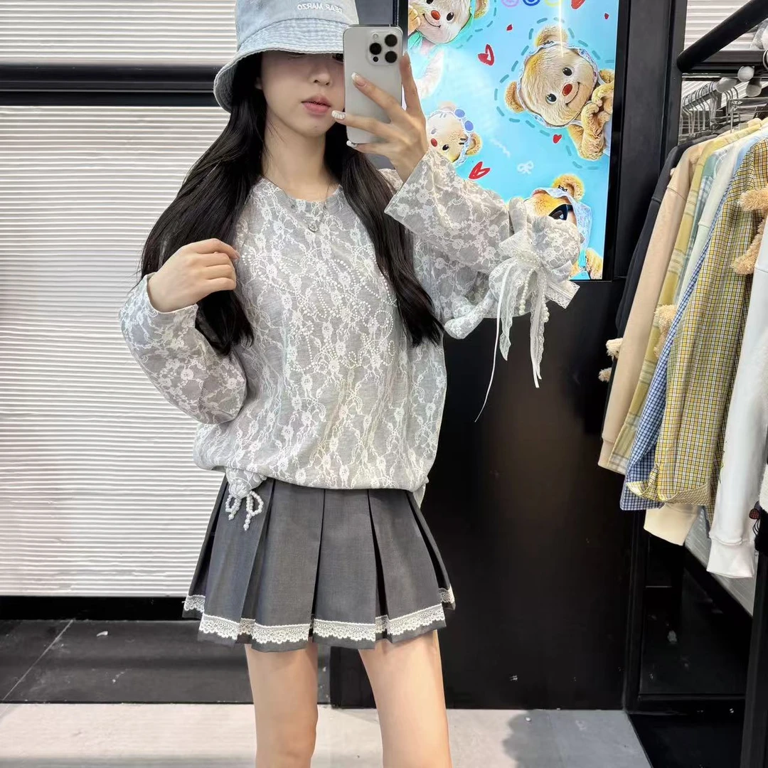 【蕾丝秋月】新款长袖女秋季套头通勤卫衣蕾丝宽松秋冬上衣(063)