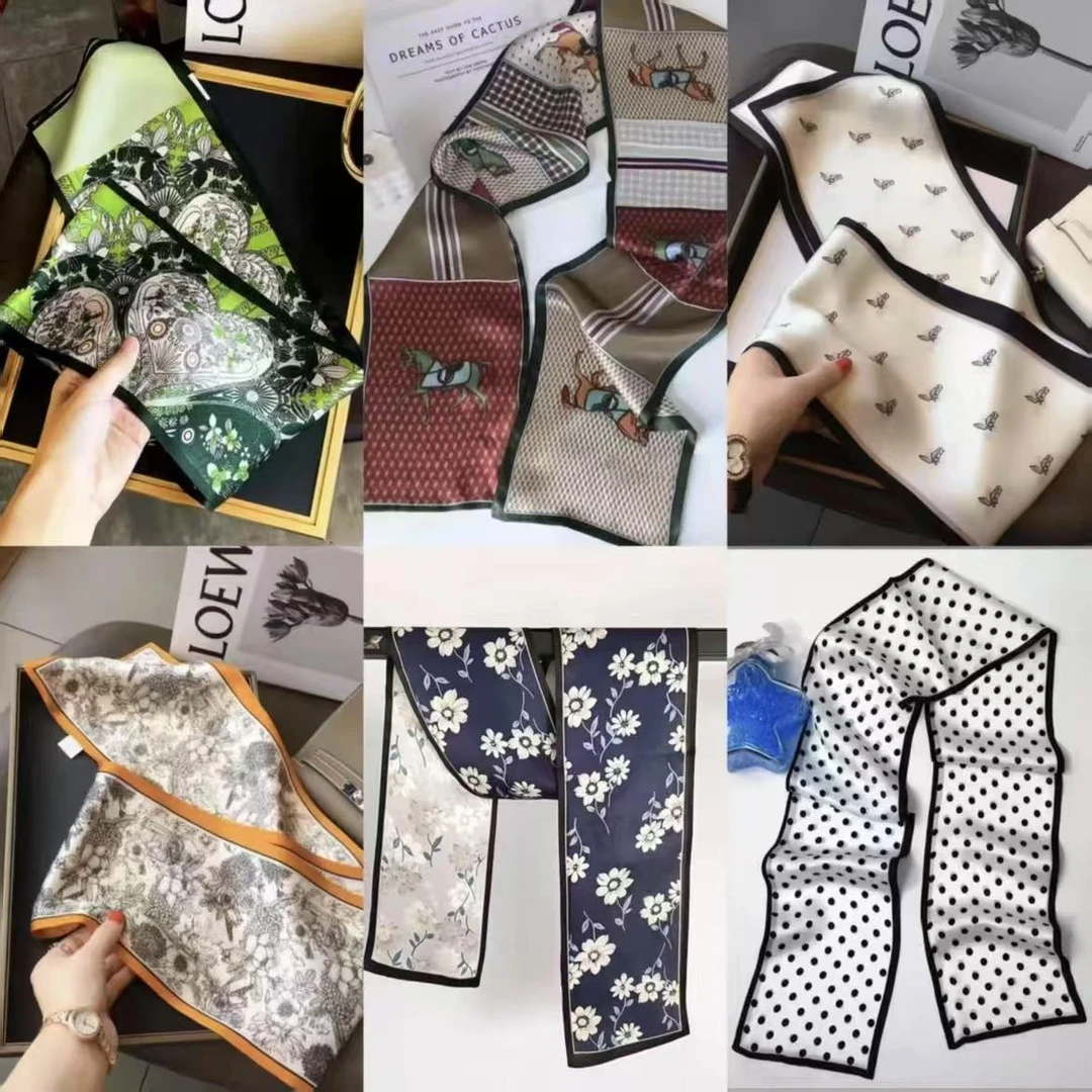 100%桑蚕丝真丝长巾长飘带气质女款春夏秋时尚百搭小领巾丝巾围巾