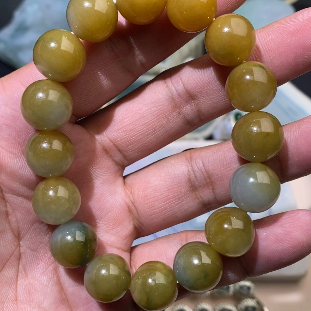 翡翠未镶嵌手串黄翡卡13➕可遇不可求