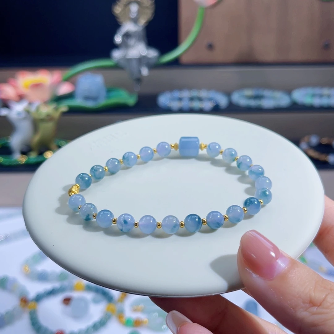 臭***斗足金镶嵌手链翡翠缅料卡6紫色设计款