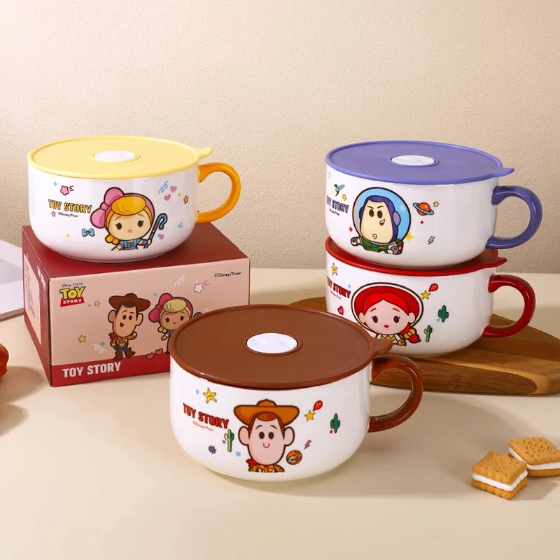 玩具总动员泡面碗陶瓷螺蛳粉碗带把手碗宿舍用学生方便面碗带盖