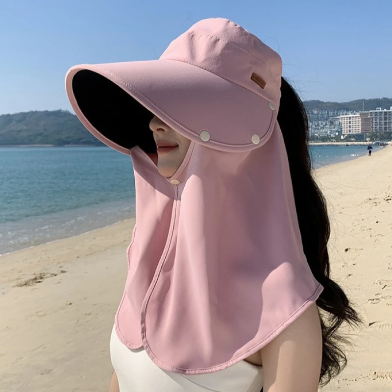第五代升级新款可拆卸大沿披肩防晒帽女多功能遮脸护颈空顶帽2025