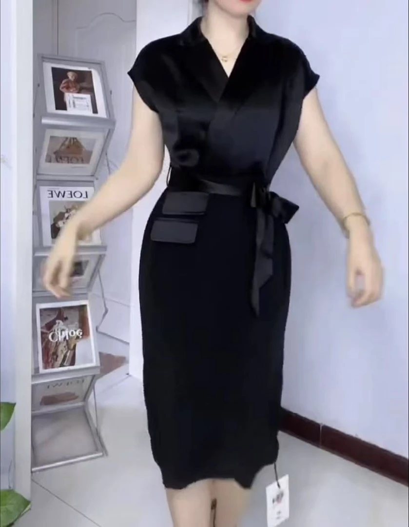 网红爆款2025夏季款V领收腰洋气高级感气质减龄轻熟风连衣裙3