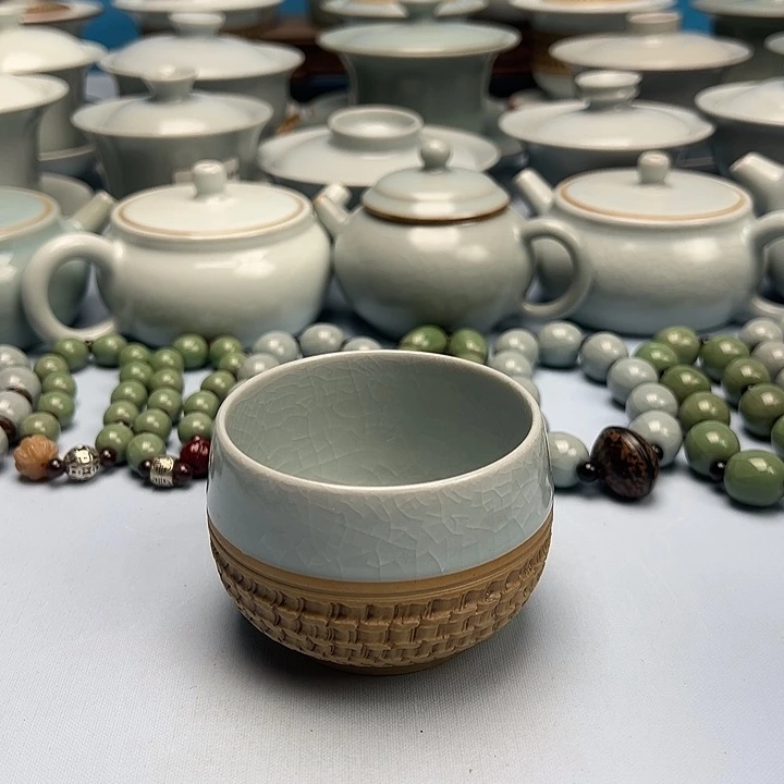 杯重工仿古月白釉罗汗杯原矿原釉原产地