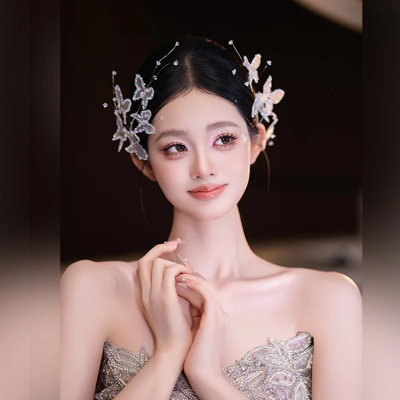 合金布艺婚庆饰品 高级感新娘超仙温柔惊艳蝴蝶礼服头饰品MC3822